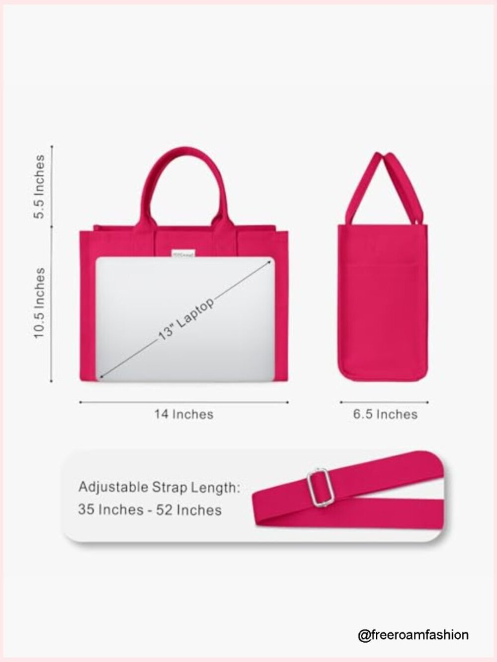 Heavyweight Canvas Tote Bag with 9 Pockets, Adjustable Crossbody Strap - Picture 4 of 7